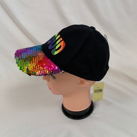 Collection18 Proud Sequined Black Rainbow Baseball Hat - Picture 3 of 7